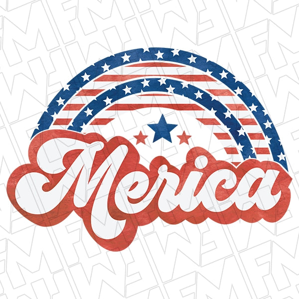 Merica Rainbow Stars and Stripes Retro Patriotic DTF Transfer applied to a shirt