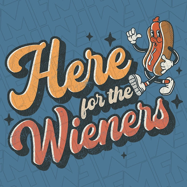 Here for the Wieners Retro Hot Dog Funny Patriotic DTF TransferPatriotic applied to a shirt