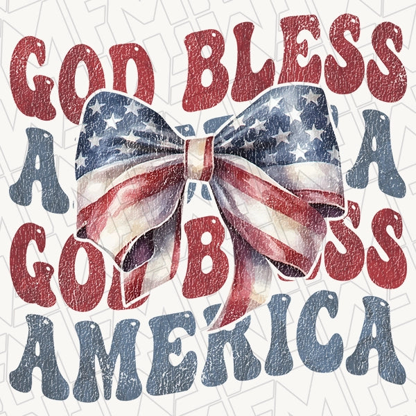 God Bless America Coquette Bow Patriotic DTF TransferPatriotic applied to a shirt