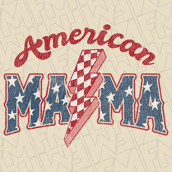 American Mama Checker Lightning Bolt Mommy and Me Patriotic DTF TransferPatriotic applied to a shirt