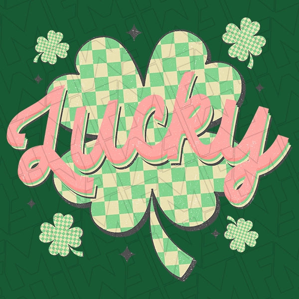 Lucky Checker Shamrock St Patricks Day applied to a shirt