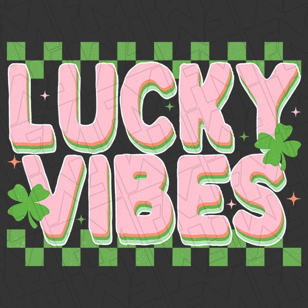 Lucky Vibes Checker St Patricks Day applied to a shirt