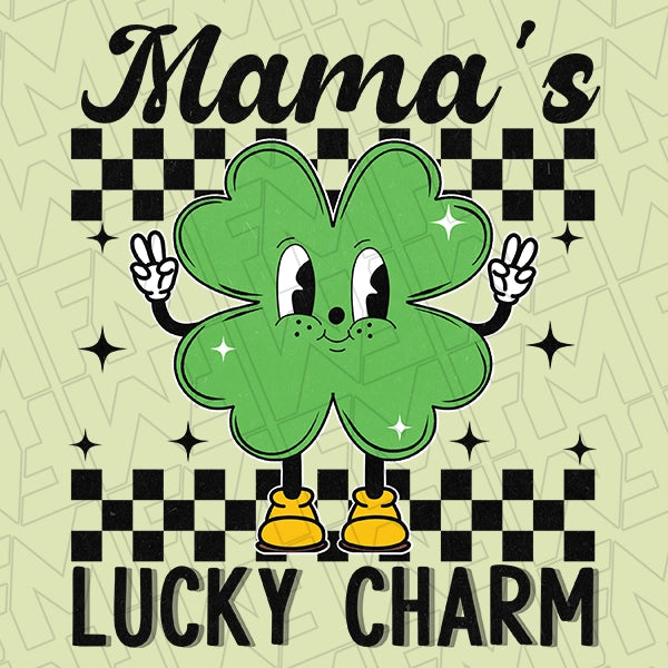 Mamas Lucky Charm Checker Shamrock St Patricks Day applied to a shirt