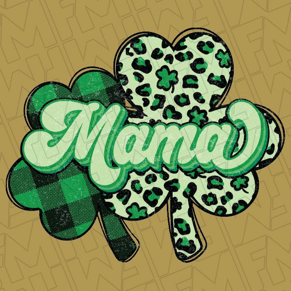 Mama Green Leopard Plaid Shamrocks St Patricks Day applied to a shirt
