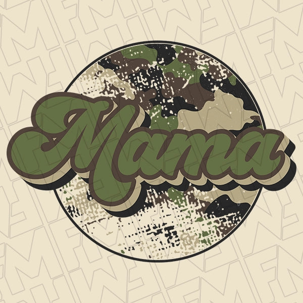 Green Camo Mama Script Mommy Me Mothers Day applied to a shirt