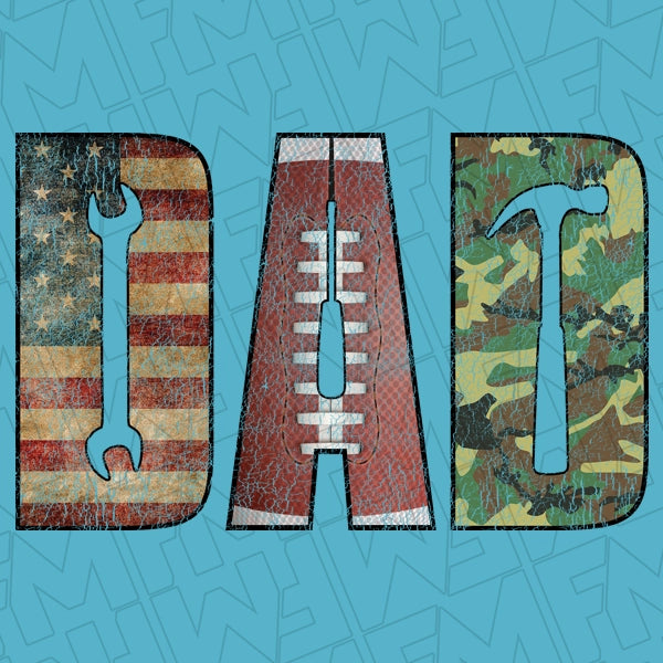 DAD Tools Football Dad Fathers Day applied to a shirt