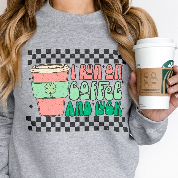 I Run on Coffee and Luck Checker St Patricks Day DTF Transfer