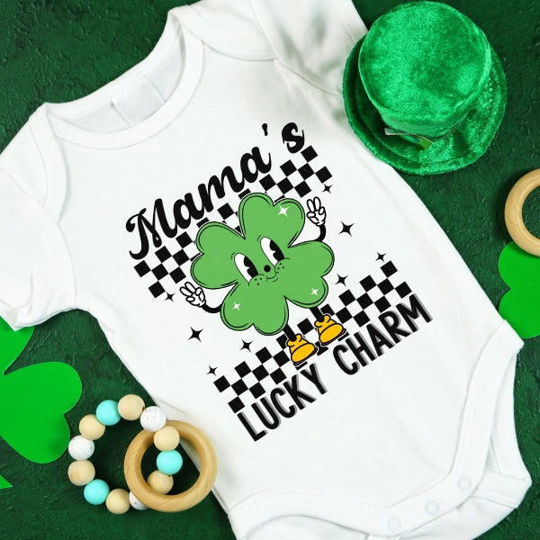 Mamas Lucky Charm Checker Shamrock St Patricks Day DTF Transfer