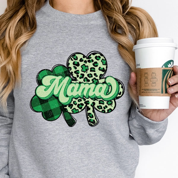 Mama Green Leopard Plaid Shamrocks St Patricks Day DTF Transfer