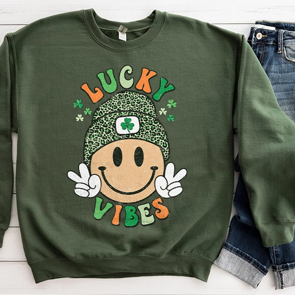 Lucky Vibes Boho Hippie Smiley Face St Patricks Day DTF Transfer