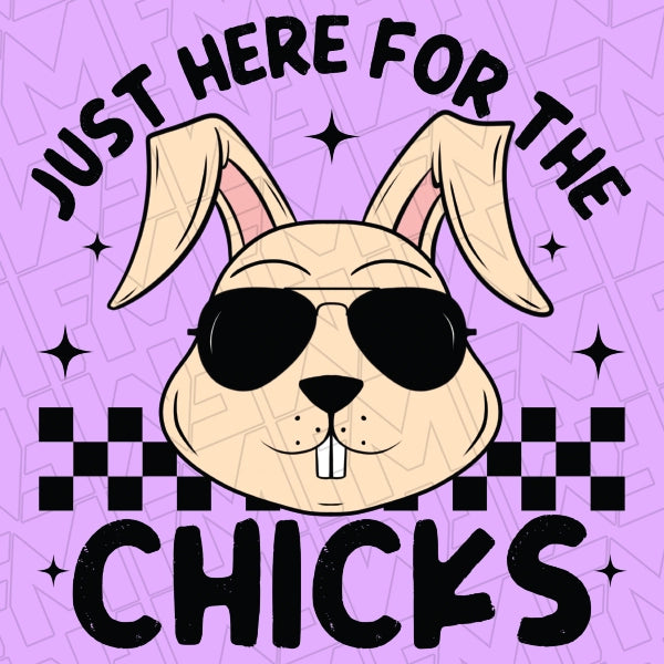 Just Here for the Chicks Checker Bunny Kids Easter applied to a shirt