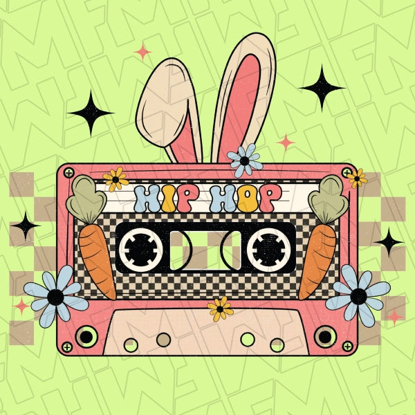 Hip Hop Bunny Cassette Tape Kids Easter applied to a shirt