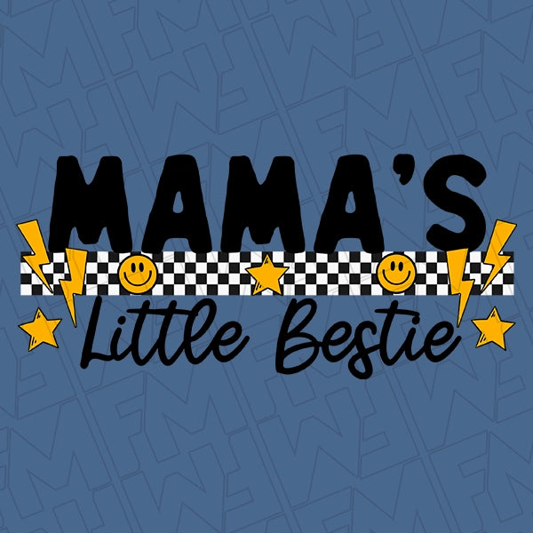 Mamas Little Bestie Checker Smilies Mommy Me Kids applied to a shirt