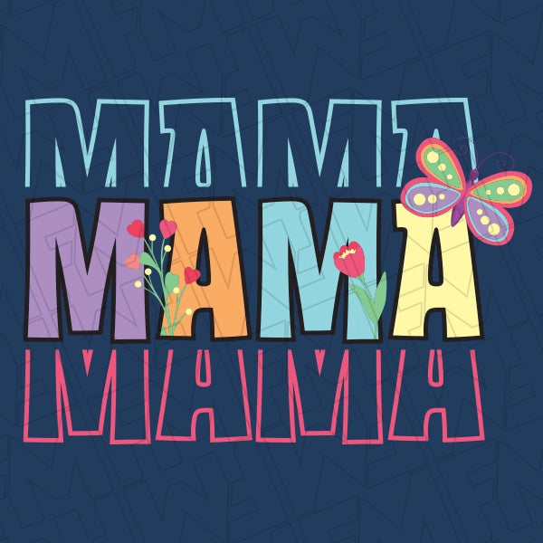 Stacked Mama Mothers Day Butterfly applied to a shirt