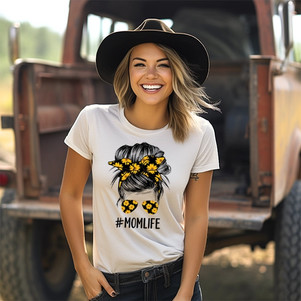 MomLife Messy Bun Sunflower Mom Mothers Day DTF Transfer