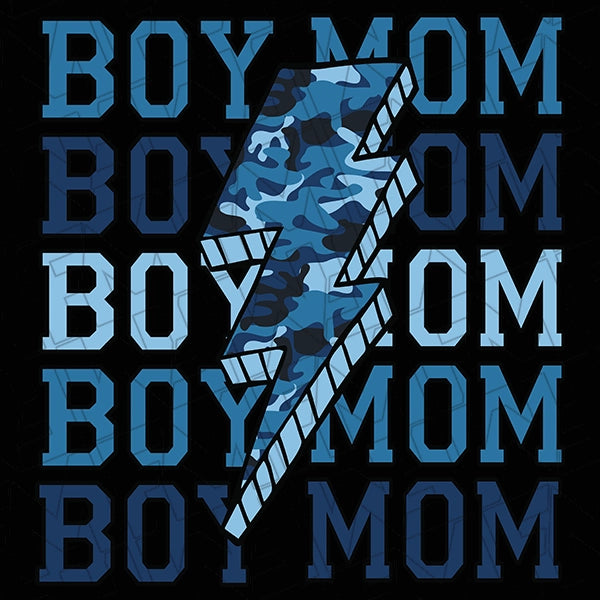 Blue Camo Boy Mom Lightning Bolt Mothers Day applied to a shirt