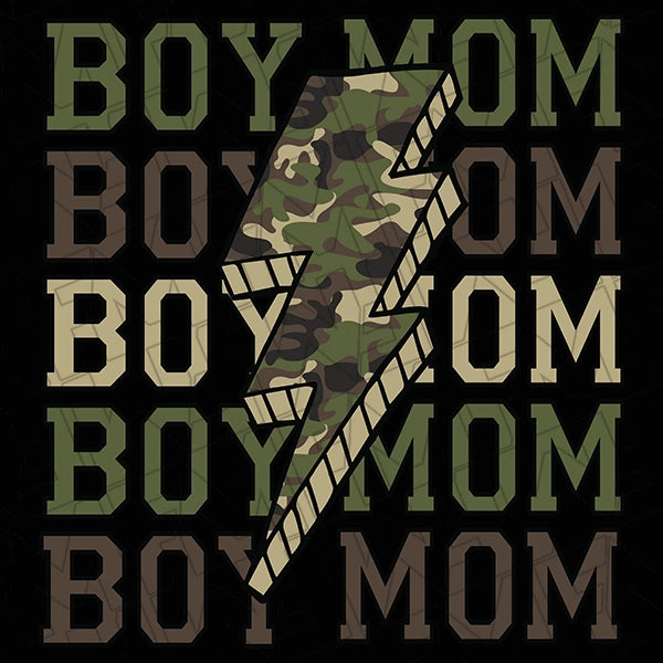 Green Camo Boy Mom Lightning Bolt Mothers Day applied to a shirt