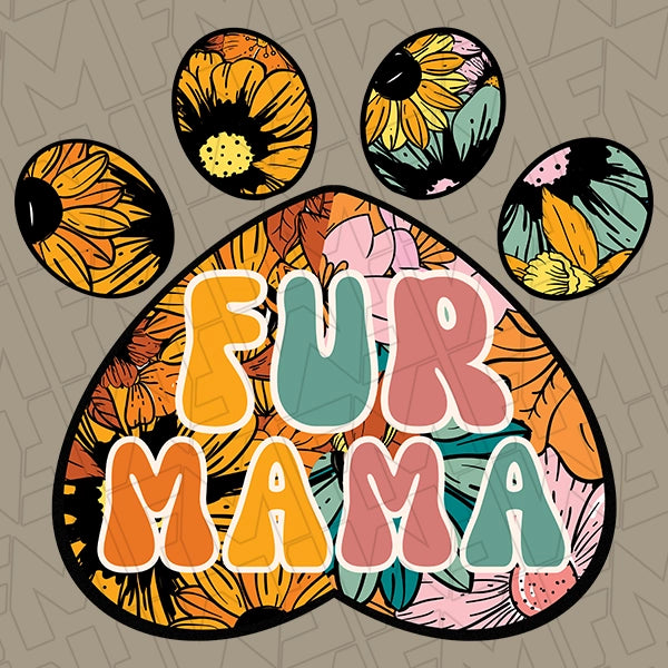 Fur Mama Boho Floral Paw Print Mothers Day applied to a shirt