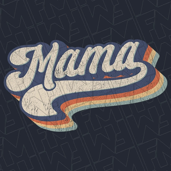 Retro Script Mama applied to a shirt.