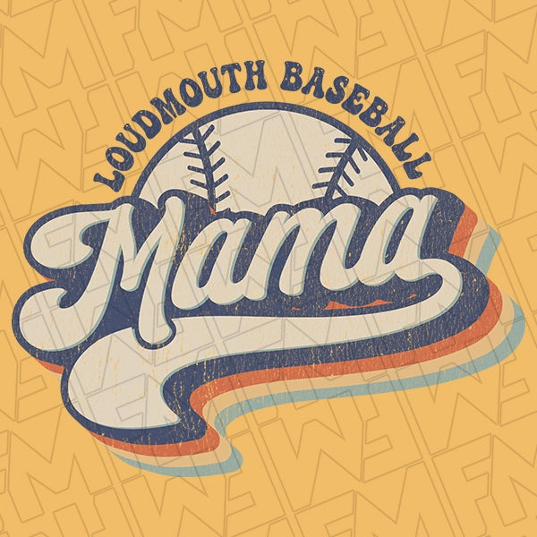 Retro Script Loudmouth Baseball Mama applied to a shirt.