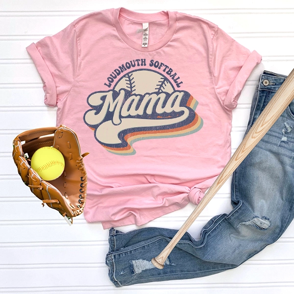 Retro Script Loudmouth Softball Mama Softball Mom DTF Transfer