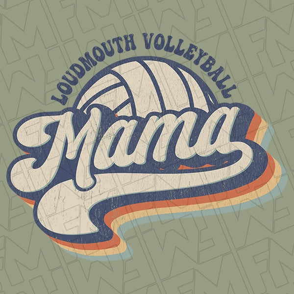 Retro Script Loudmouth Volleyball Mama applied to a shirt.