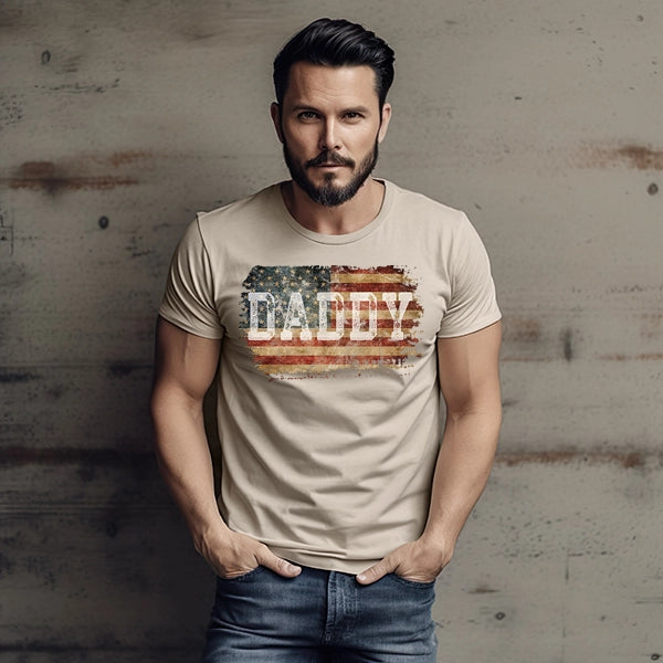 Daddy Vintage American Flag Patriotic Dad Fathers Day DTF Transfer