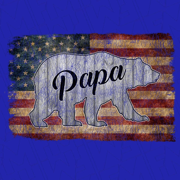 Papa Bear Vintage American Flag Patriotic Dad Fathers Day DTF Transfer
