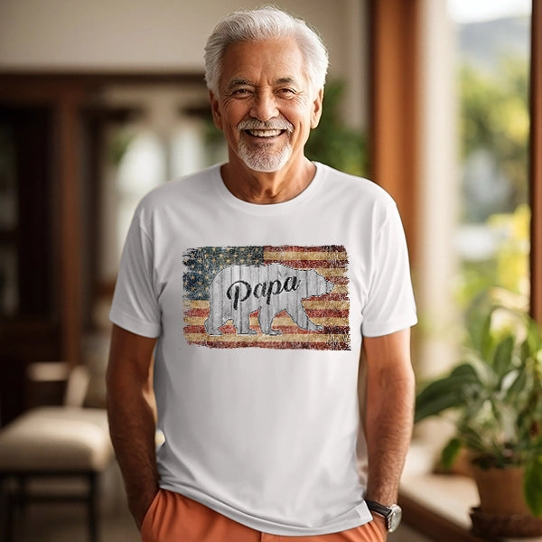 Papa Bear Vintage American Flag Patriotic Dad Fathers Day DTF Transfer