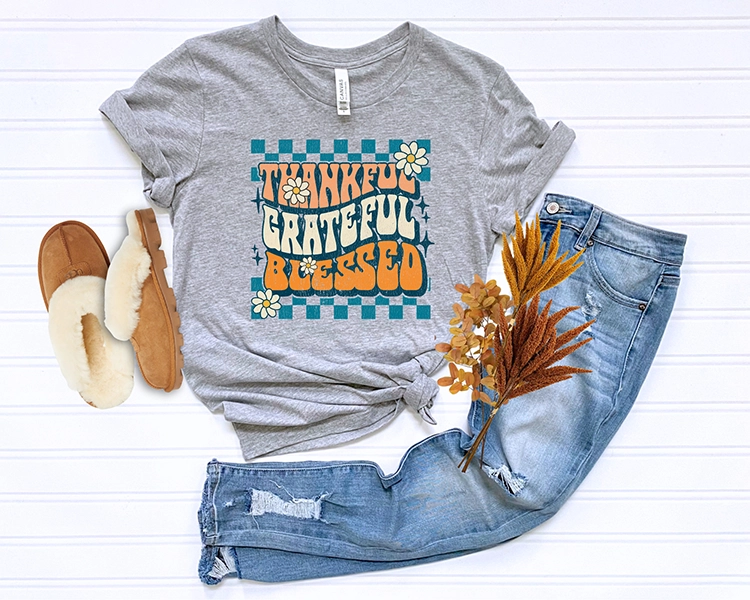 Thankful Grateful Blessed Retro Checker Fall DTF Transfer