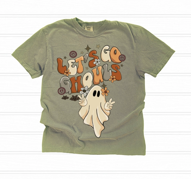 Lets Go Ghouls Boho Hippie Ghost Halloween DTF Transfer