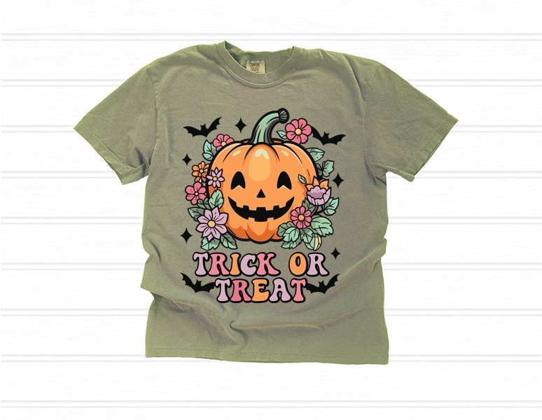 Trick or Treat Pumpkin & Flowers Halloween DTF Transfer
