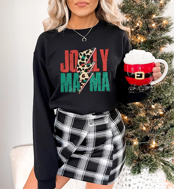 Jolly Mama Leopard Lightning Bolt Christmas DTF Transfer