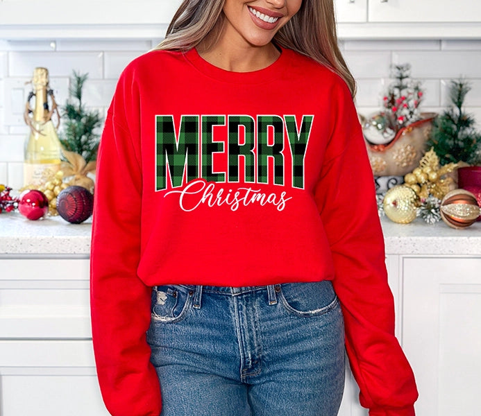 Merry Christmas Green Black & White Plaid Christmas DTF Transfer