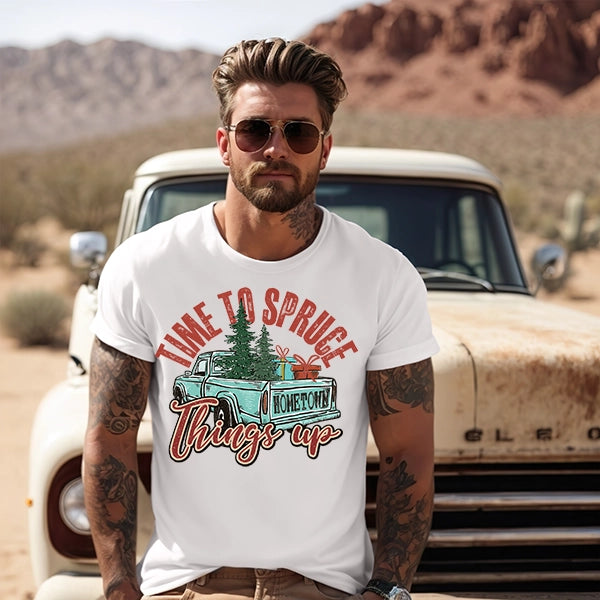 Time to Spruce Things Up Christmas Truck Christmas DTF Transfer