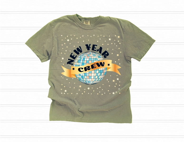 New Year Crew Disco Ball and Stars New Year DTF Transfer