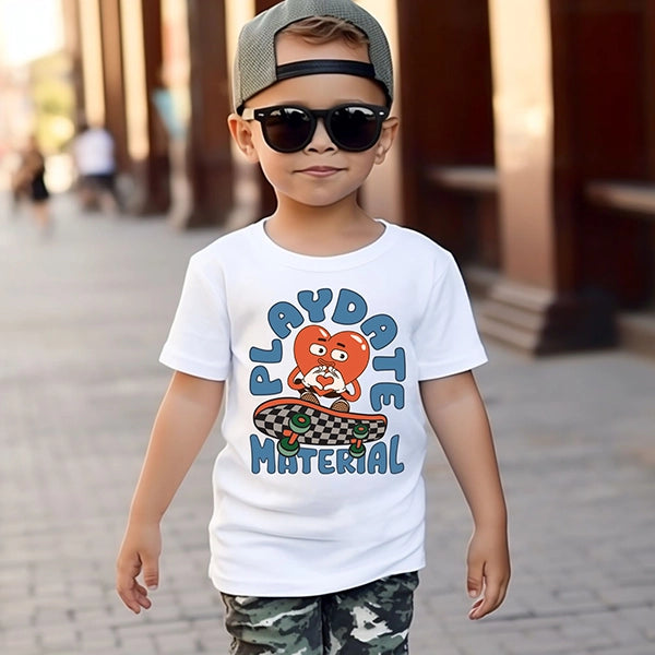 Playdate Material Skateboarding Heart Funny Kids Valentines DTF Transfer