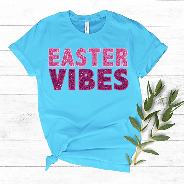 Easter Vibes Stitch with Faux Glitter DTF Transfer