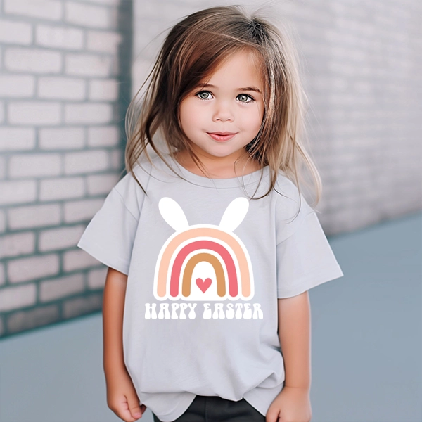 Rainbow Bunny Ears Happy Easter Kids DTF Transfer