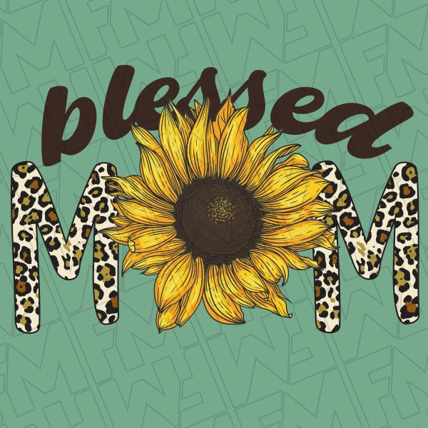 Blessed Mom Leopard Pattern and Sunflower applied to a shirt