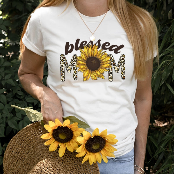 Blessed Mom Leopard Pattern and Sunflower DTF Transfer