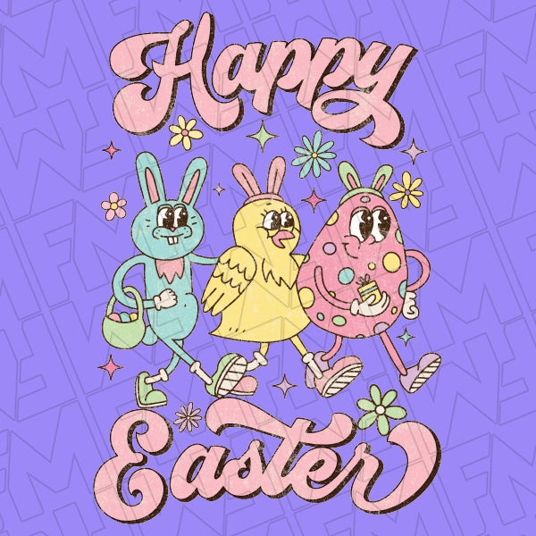 Happy Easter Bunny Chick Egg Cartoon DTF Transfer applied to a shirt