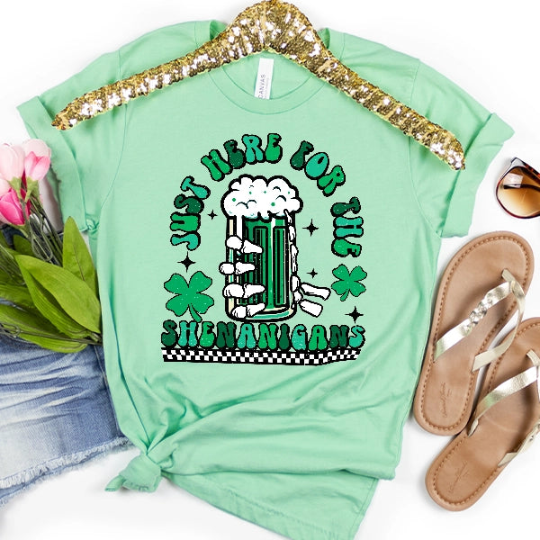 Just Here for the Shenanigans Beer Mug Funny St Patricks Day DTF Transfer