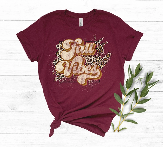 Fall Vibes Retro Script Leopard Brush DTF Transfer