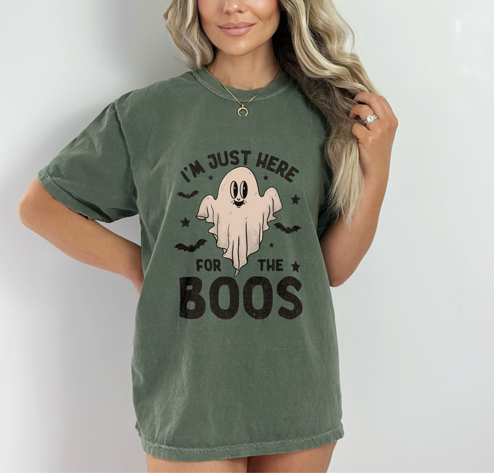 I'm Just Here for the Boos Retro Cartoon Ghost DTF Transfer