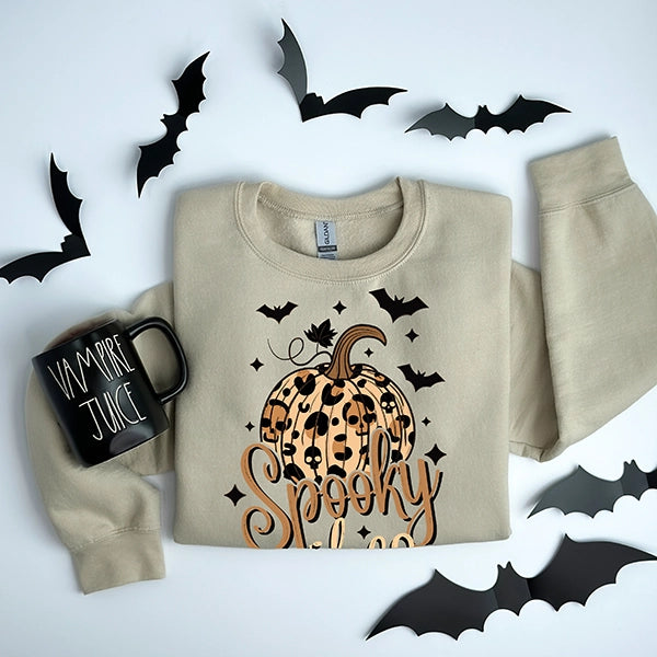 Spooky Vibes Leopard Pumpkin & Bats Halloween DTF Transfer