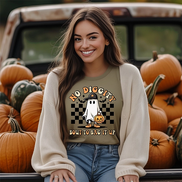 No Diggity Bout to Bag it Up Checker Ghost Halloween DTF Transfer