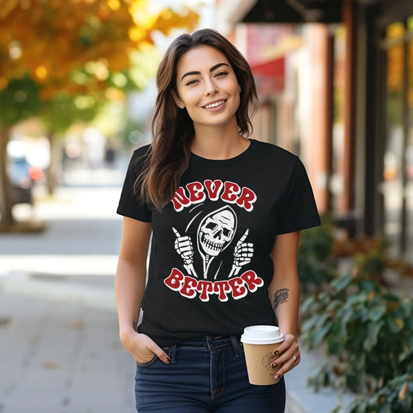 Never Better Thumbs Up Skeleton Halloween DTF Transfer