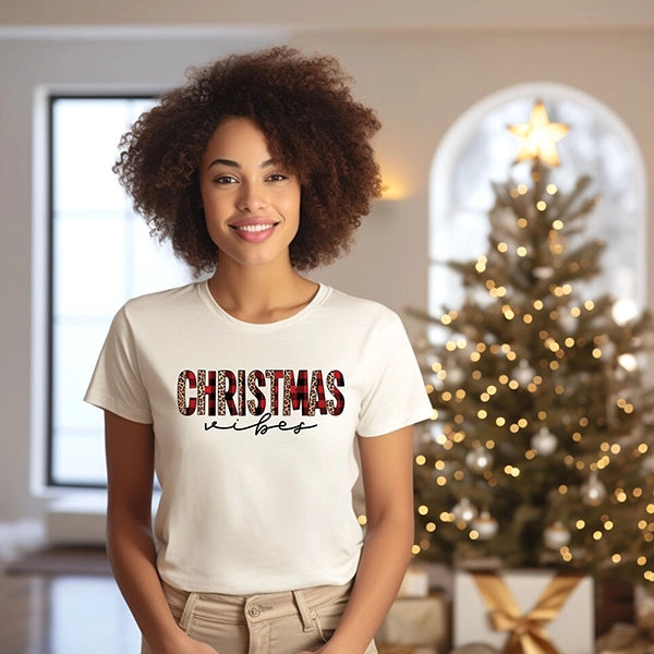 Christmas Vibes Leopard Plaid Christmas DTF Transfer