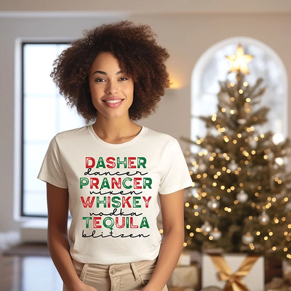 Dasher Dancer Prancer Vixen Whiskey Vodka Tequila Blitzen Funny Christmas DFT Transfer